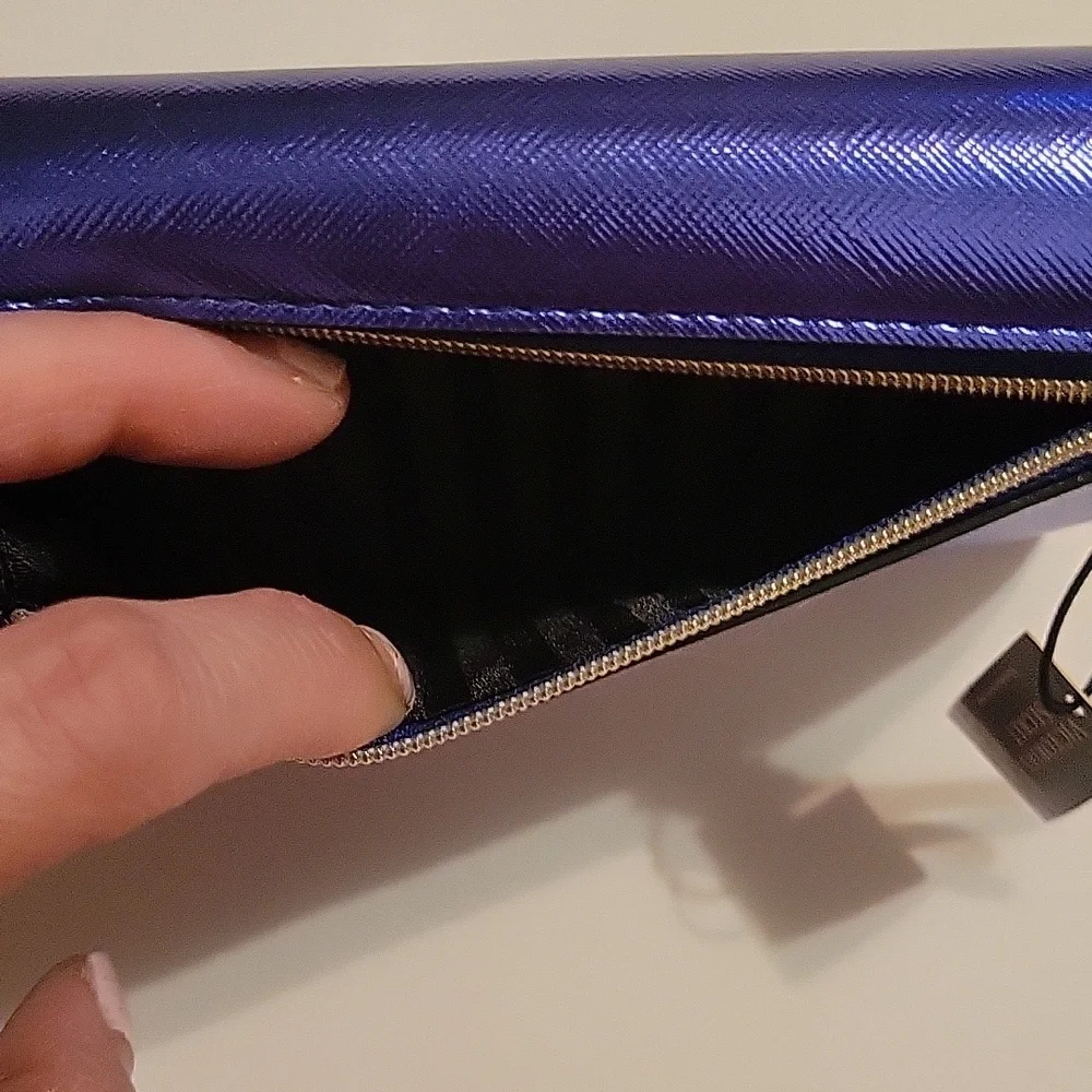 Victoria's Secret Jewel Envelope Pouch Wallet in metallic royal blue.‎ NWT.